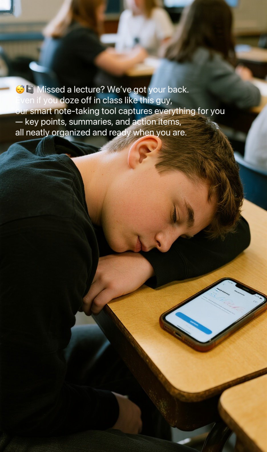 AI-generated video: Student using note-taking app